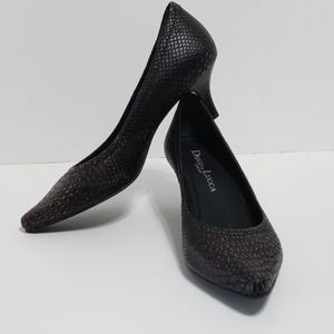 Diego di Lucca Black Croc Embossed Leather Pumps Heels